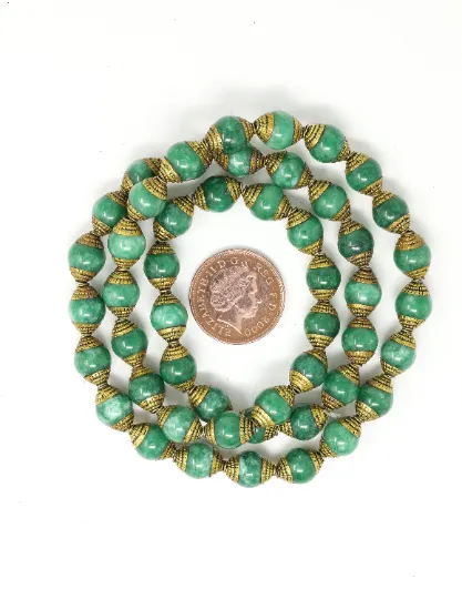 13mm Tibetan Brass Capped Spacer Beads for Homemade Jewellery, A pack of 5 beads