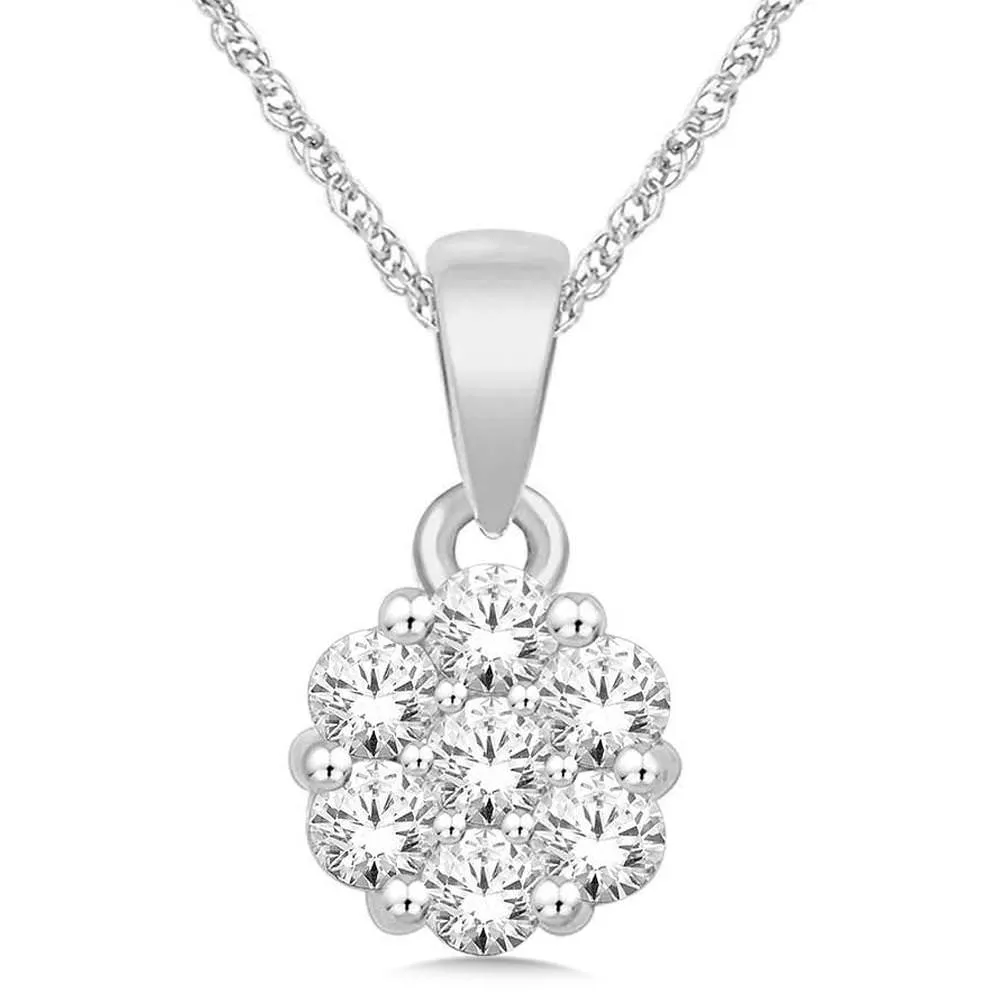 14K White Gold 1/2 Ct.Tw. Diamond Flower Pendant