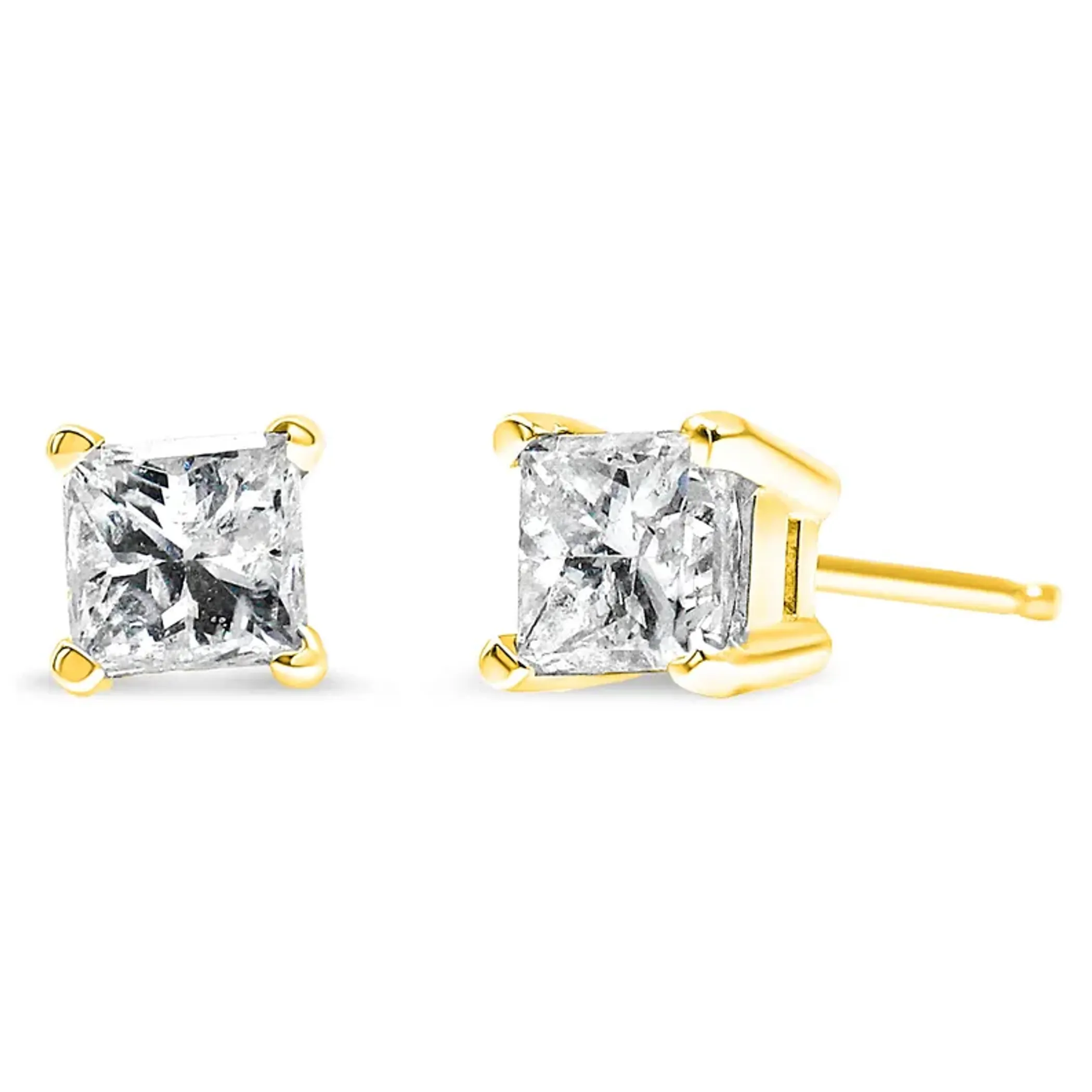 14K Yellow Gold 0.40 Cttw Princess-Cut Square Near Colorless Diamond Classic 4-Prong Solitaire Stud Earrings (I-J Color, I2-I3 Clarity)