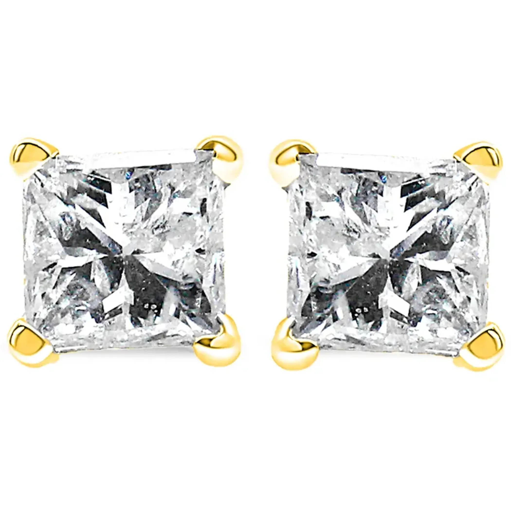 14K Yellow Gold 0.40 Cttw Princess-Cut Square Near Colorless Diamond Classic 4-Prong Solitaire Stud Earrings (I-J Color, I2-I3 Clarity)