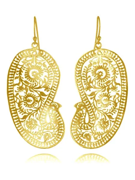 18K Gold Plated Large Matte Paisley Earrings