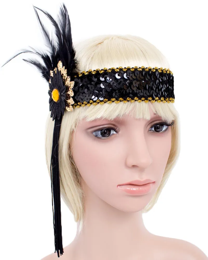 20s Black Tassel Feather Headband