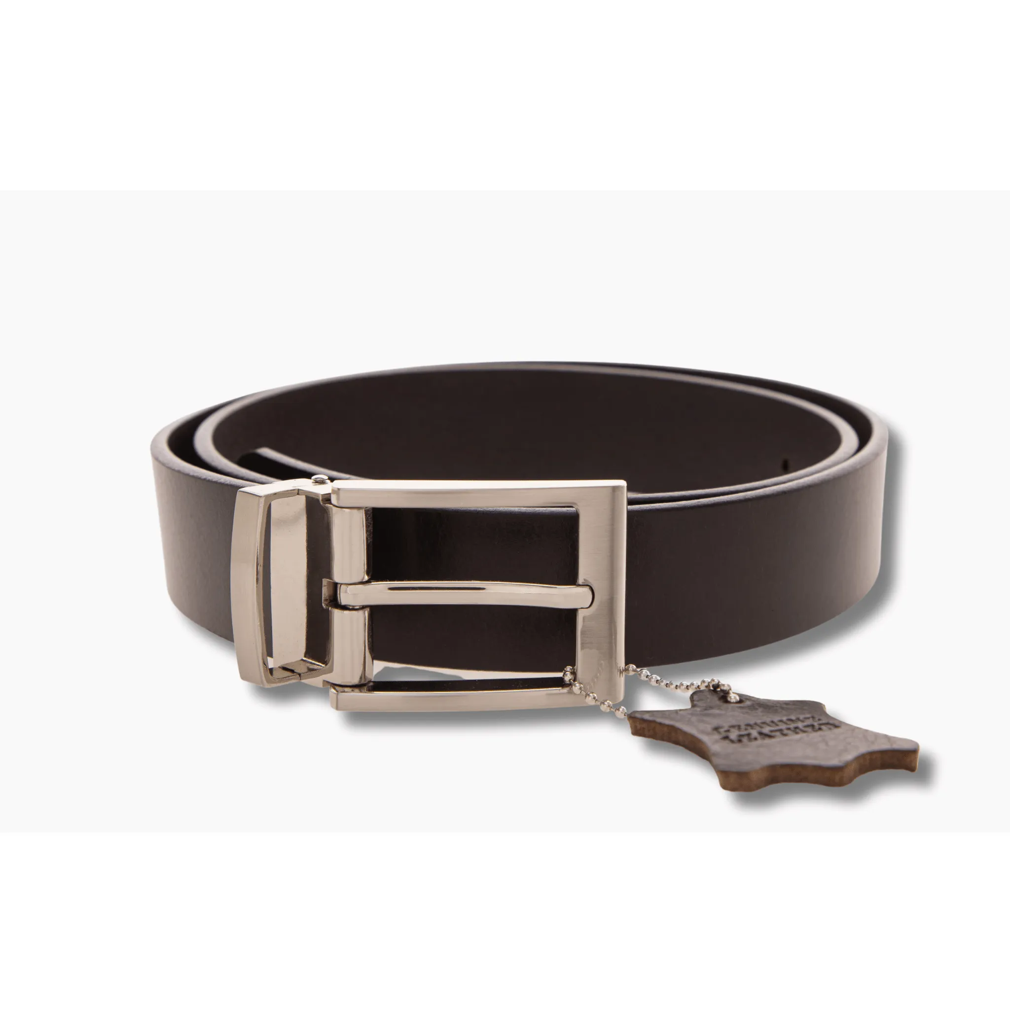 35mm | Brown Leather Belt Silver Clip On Buckle