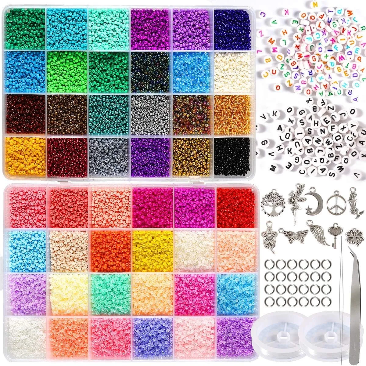 48 Colors 35000pcs Glass Seed Beads Jewelry Kit with Charms