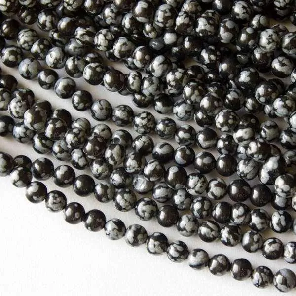 4mm Round Grade A Gemstone Beads - Snowflake Obsidian (Pack of 10)