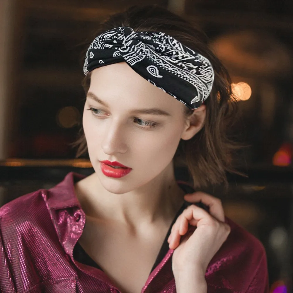 4PCS Boho Headbands for Women,  Vintage Bandana Flower Printed Head Wrap Twisted Hair Accessories