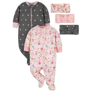 5-Piece Baby Girls Love You Sleep 'N Plays & Headbands Set