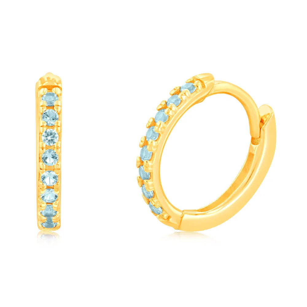 9ct Yellow Gold Blue Zirconia Hoop Earrings