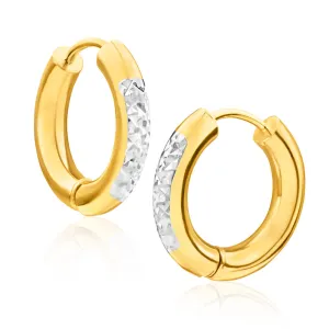 9ct Yellow Gold Silver Filled Two Tone Diamond Cut Hoop Earrings