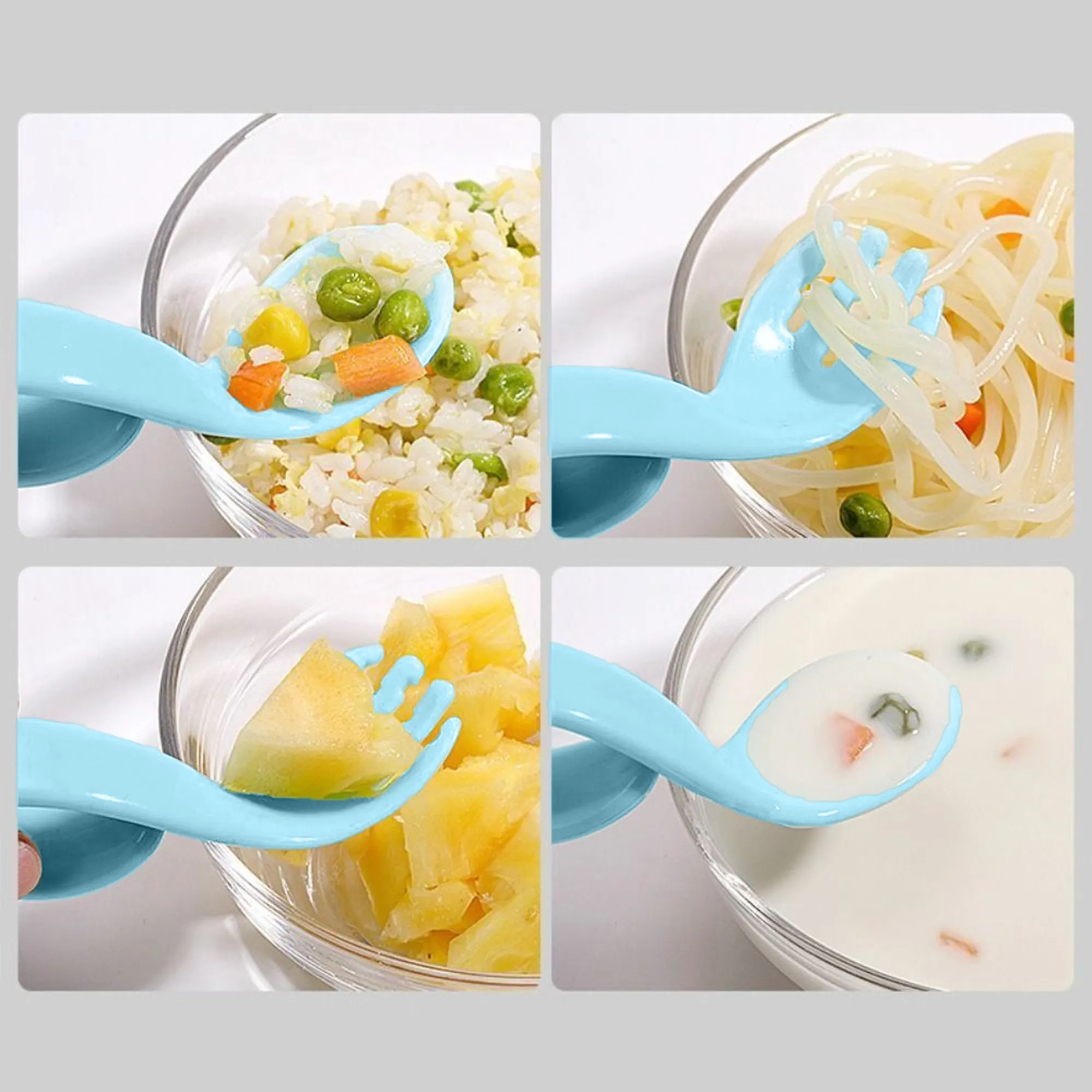 Babymoon Learn to Eat Baby Self Feeding Set | Silicone Spoon and Fork along with Storage Box | Blue