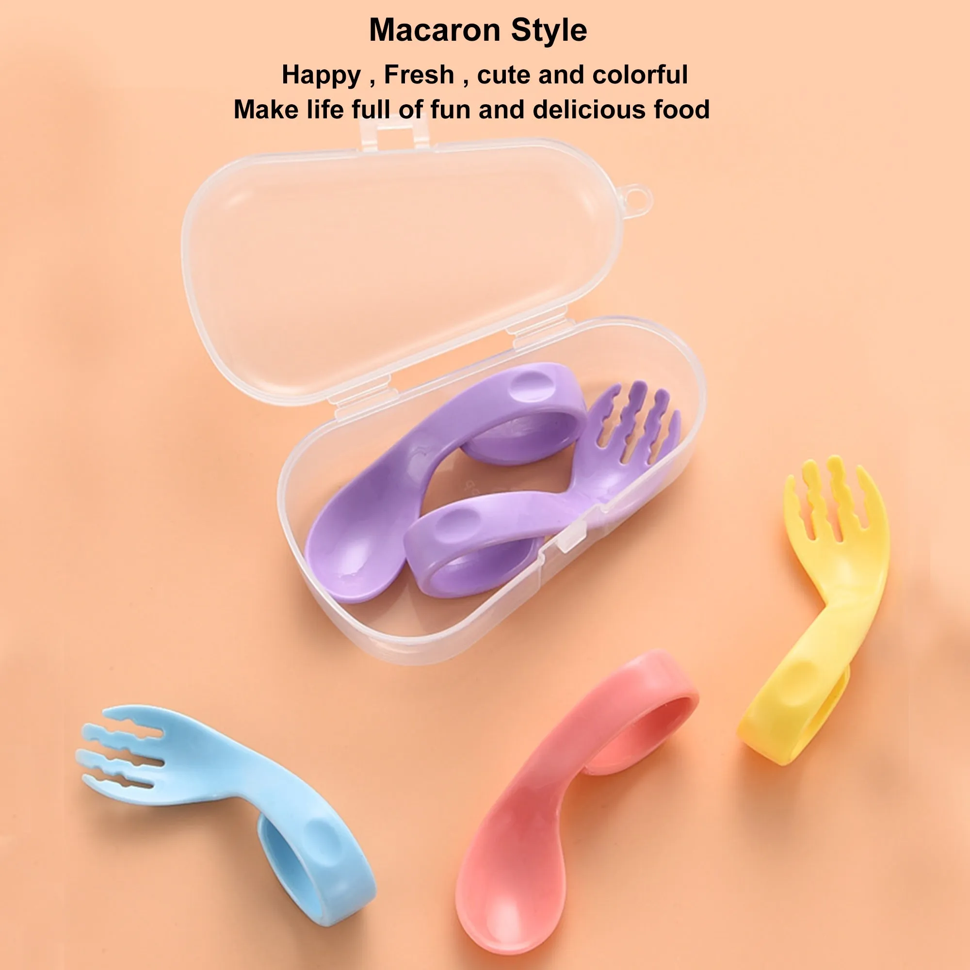 Babymoon Learn to Eat Baby Self Feeding Set | Silicone Spoon and Fork along with Storage Box | Blue