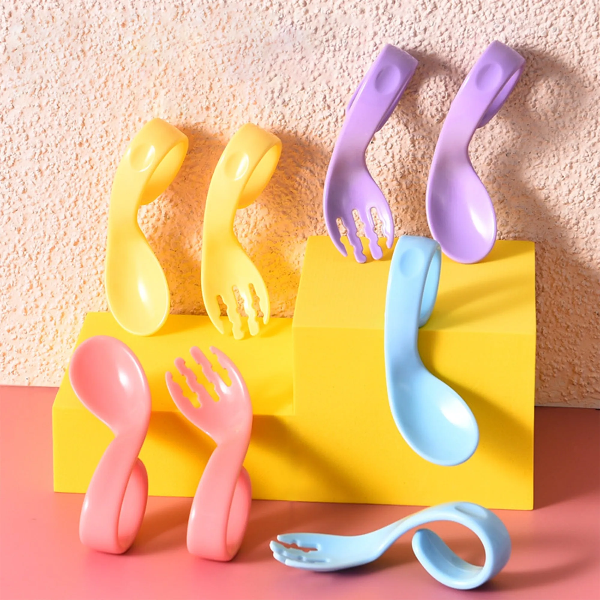 Babymoon Learn to Eat Baby Self Feeding Set | Silicone Spoon and Fork along with Storage Box | Pink