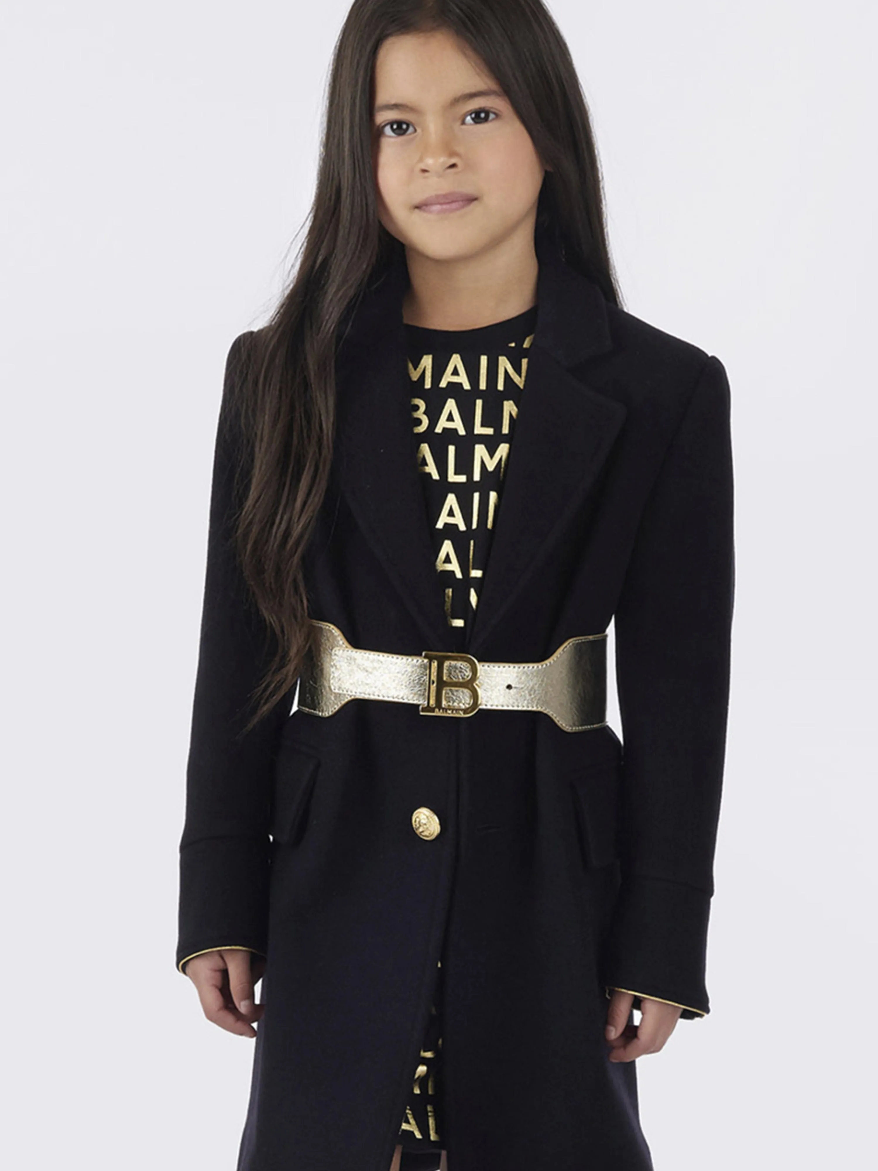 Balmain Girls Laminated Leather Belt in Gold