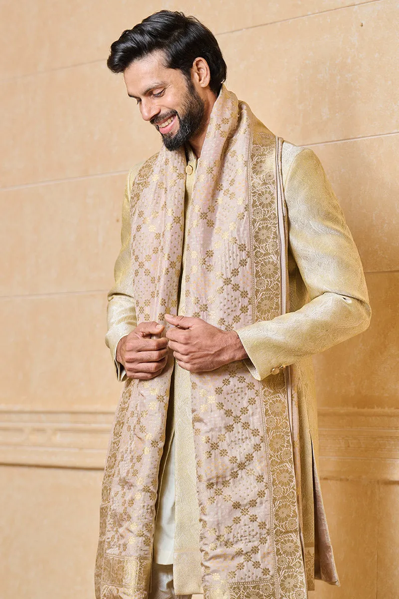 Beige All Over Zari Jacquard Stole