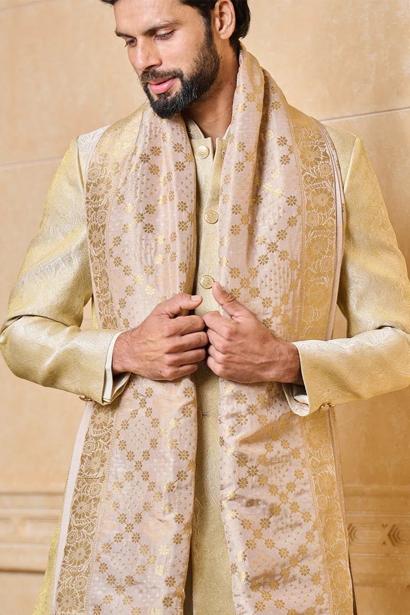 Beige All Over Zari Jacquard Stole