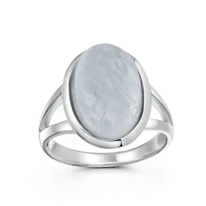 Big Oval Bezel Gemstone White Opal Statement Ring .925Sterling Silver