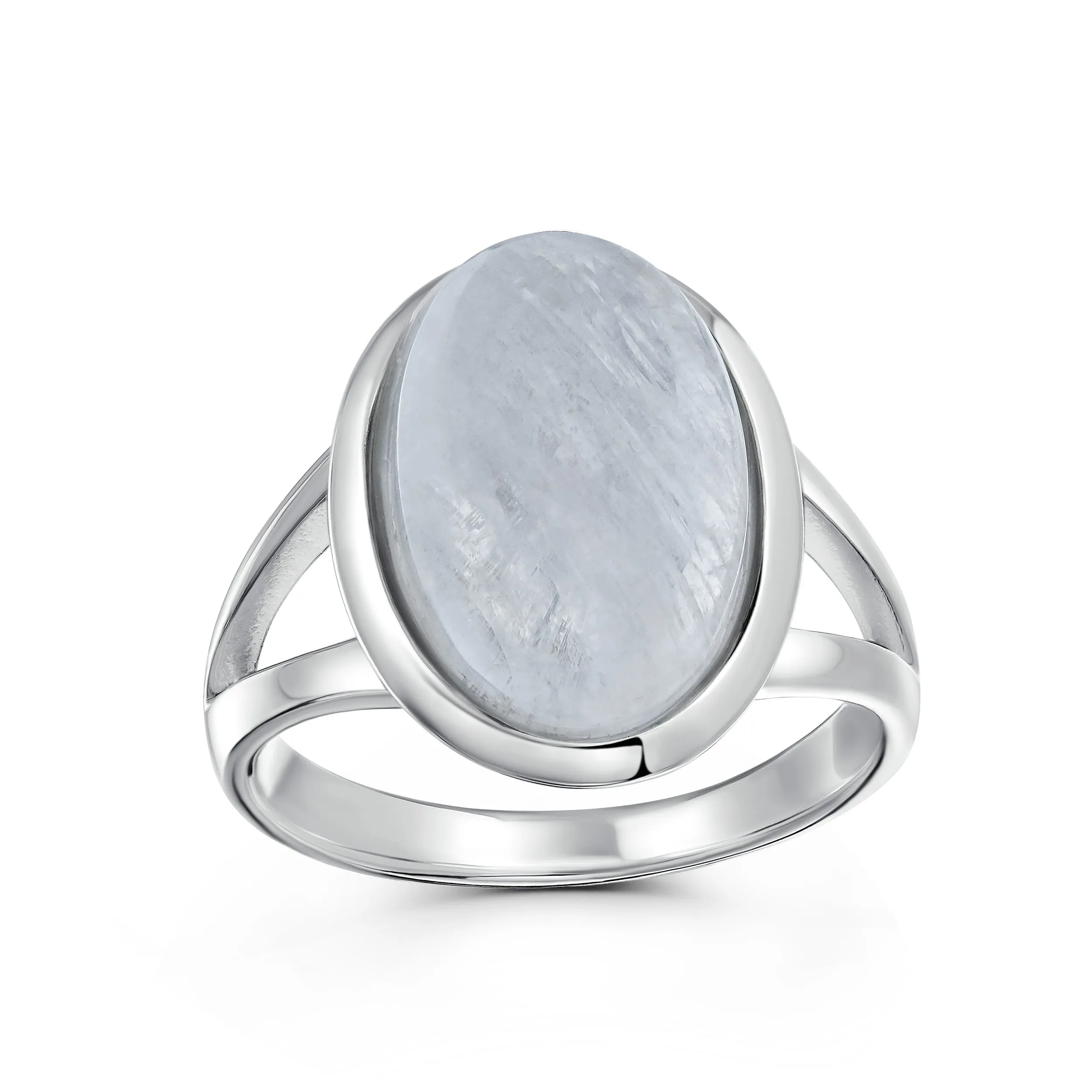 Big Oval Bezel Gemstone White Opal Statement Ring .925Sterling Silver