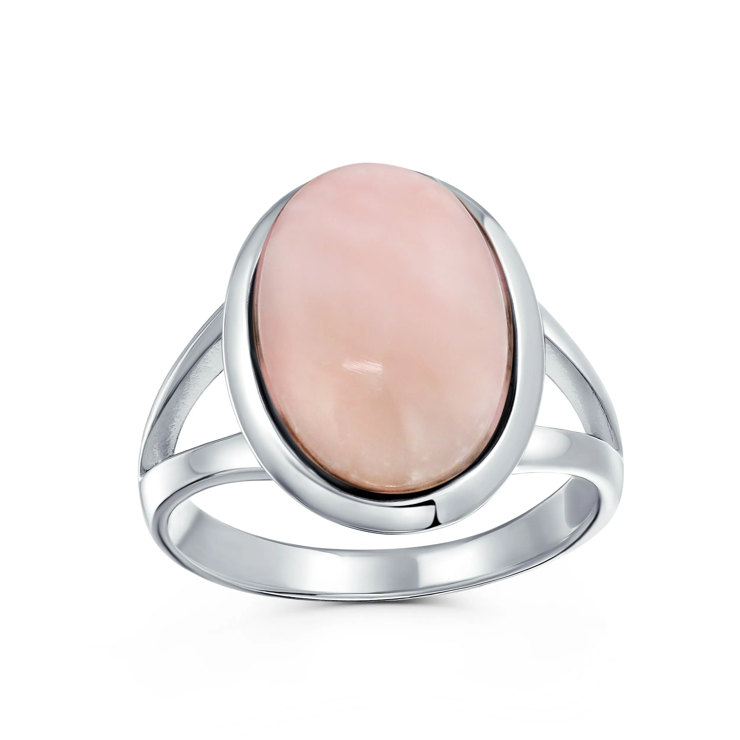 Big Oval Bezel Gemstone White Opal Statement Ring .925Sterling Silver