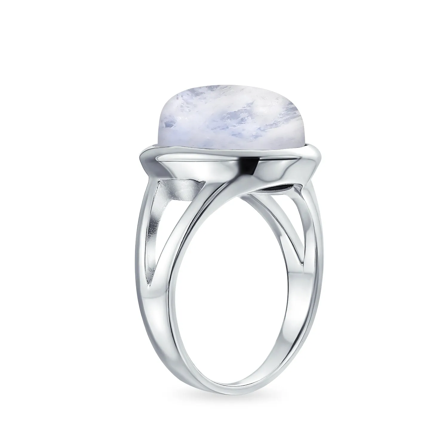 Big Oval Bezel Gemstone White Opal Statement Ring .925Sterling Silver