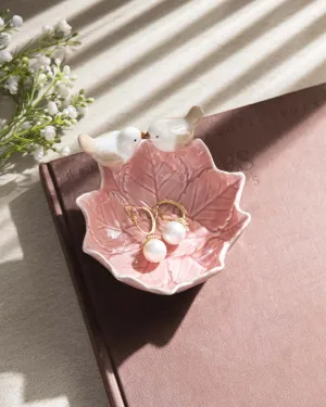 Bird on Leaf Ring Dish - Pink