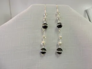 Black and White Rhinestone Pearl Dangle and Drop Earrings