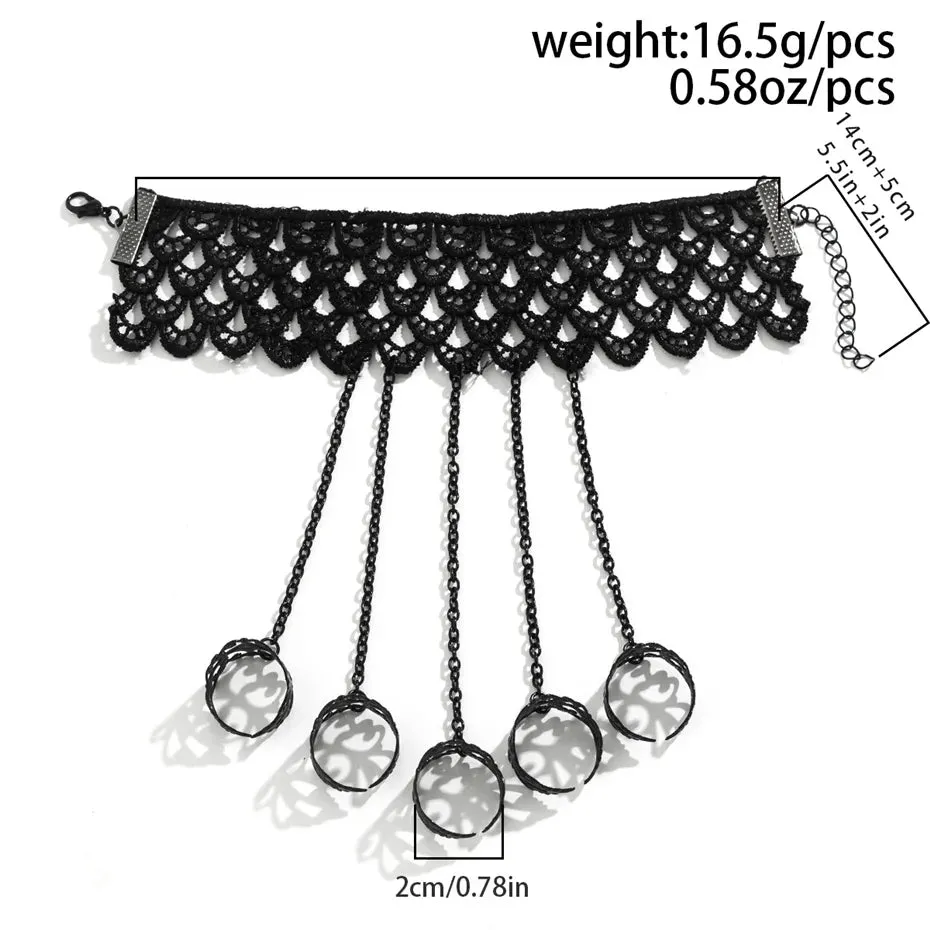 Black Lace Hand Jewellery Finger Wrist Chain Rings Bracelets