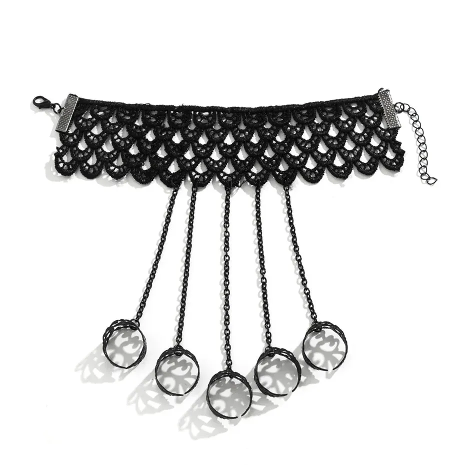 Black Lace Hand Jewellery Finger Wrist Chain Rings Bracelets