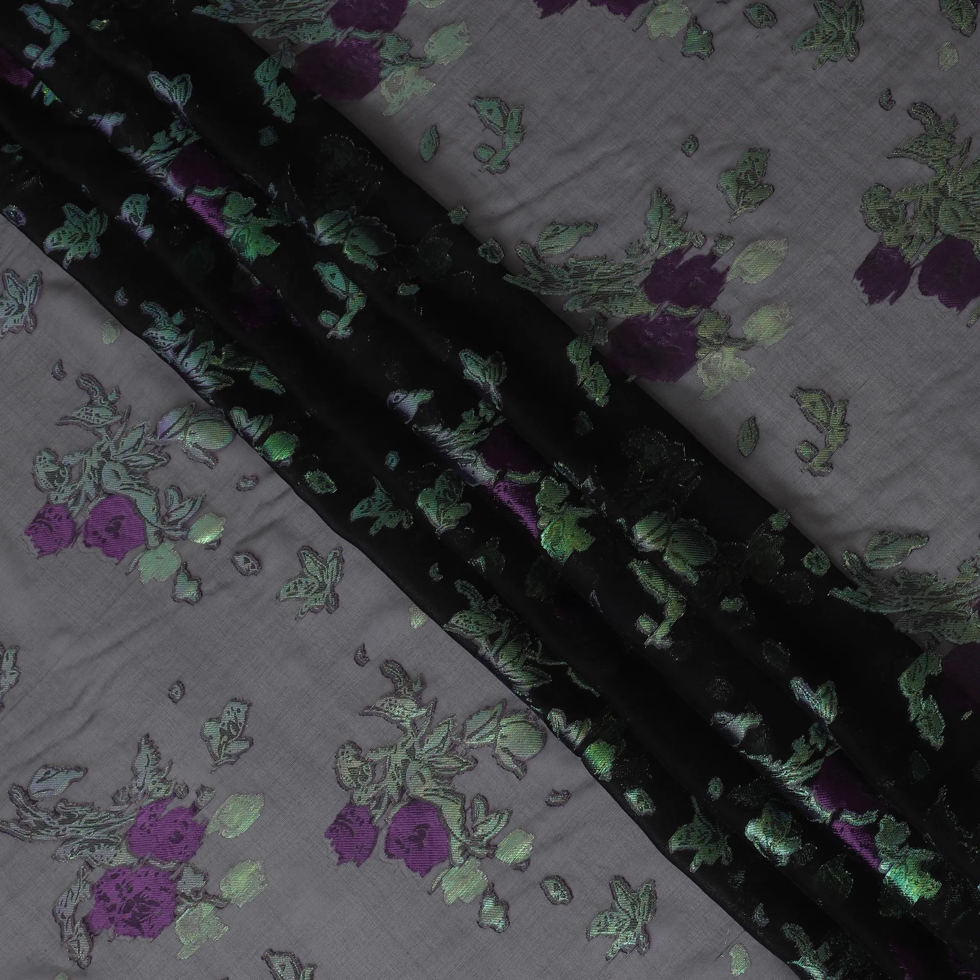 Black Premium Silk Chiffon Fabric with Metallic Lurex, 110 cm Width - Imported from South Korea-D20237