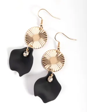 Black Sun Ray Diamante Petal Drop Earrings