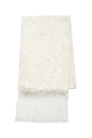 Blaine Fringe Scarf in Ivory Silk Virgin Wool Jacquard