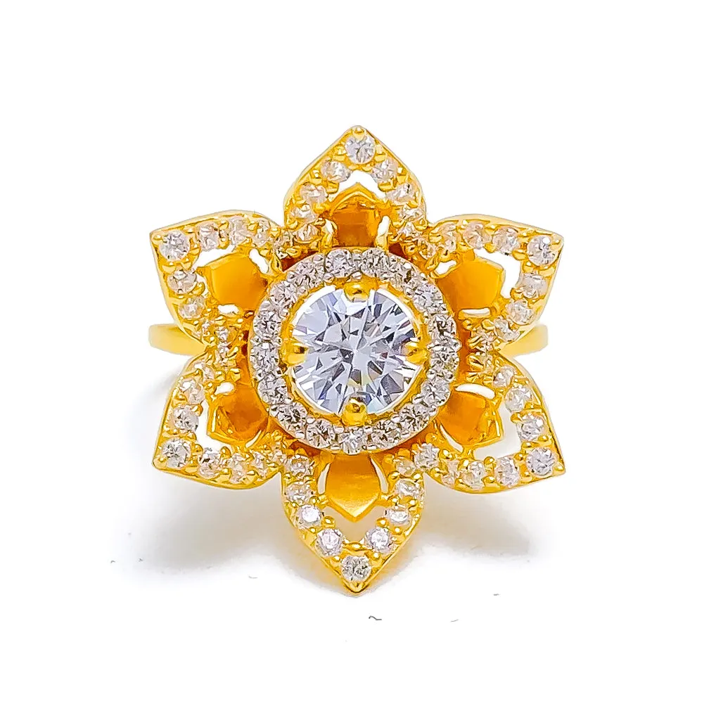 Blooming Flower 22k Gold CZ Statement Ring