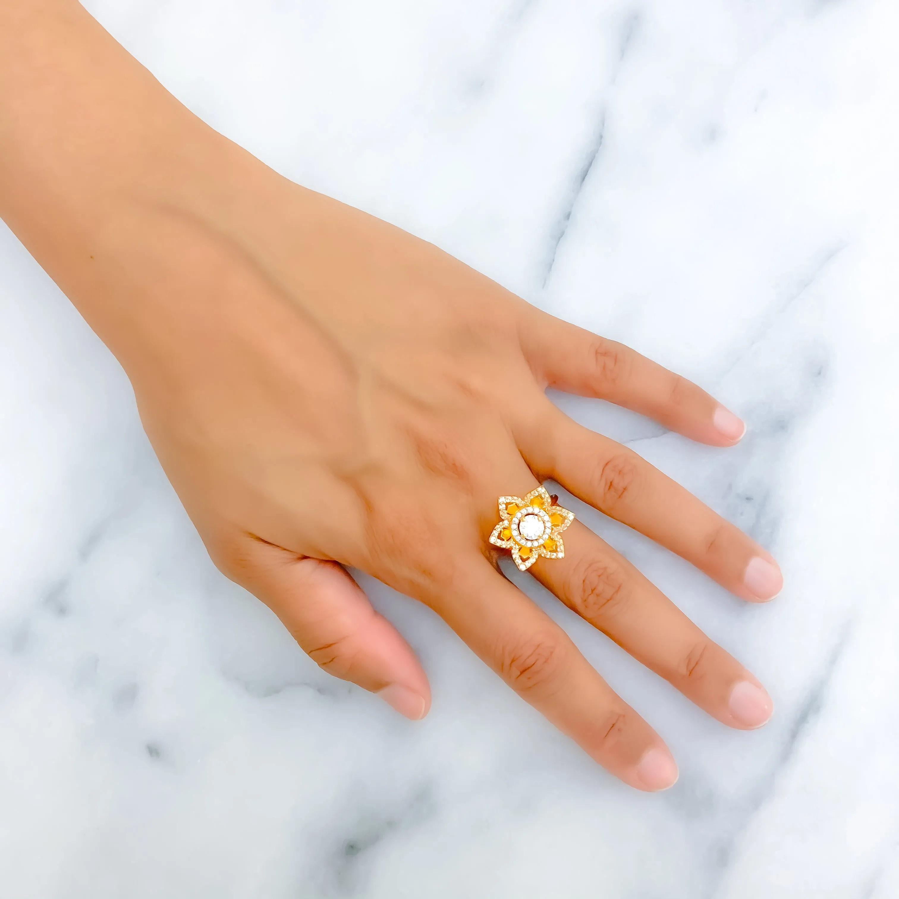 Blooming Flower 22k Gold CZ Statement Ring