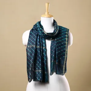 Blue - Leheriya Tie-Dye Mothra Chanderi Silk Handloom Stole with Zari Border 21