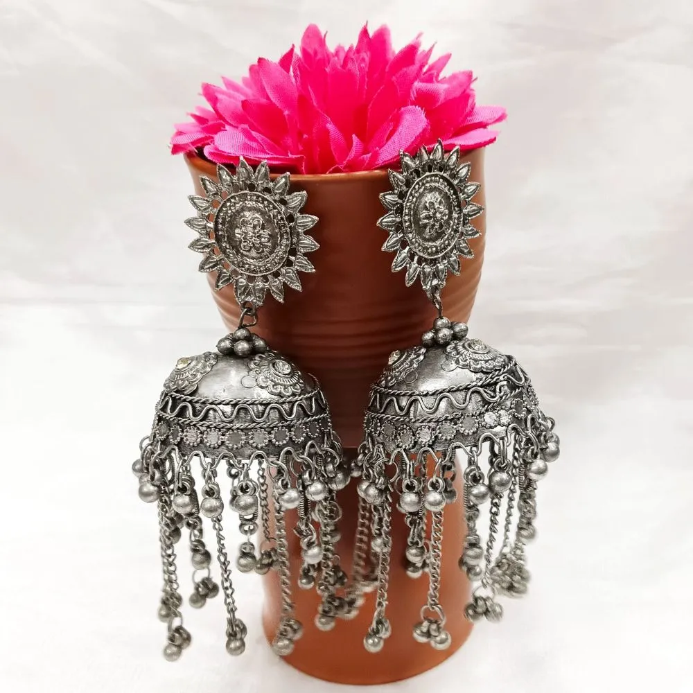 Blythediva Oxidised Plated Jhumkis Earrings