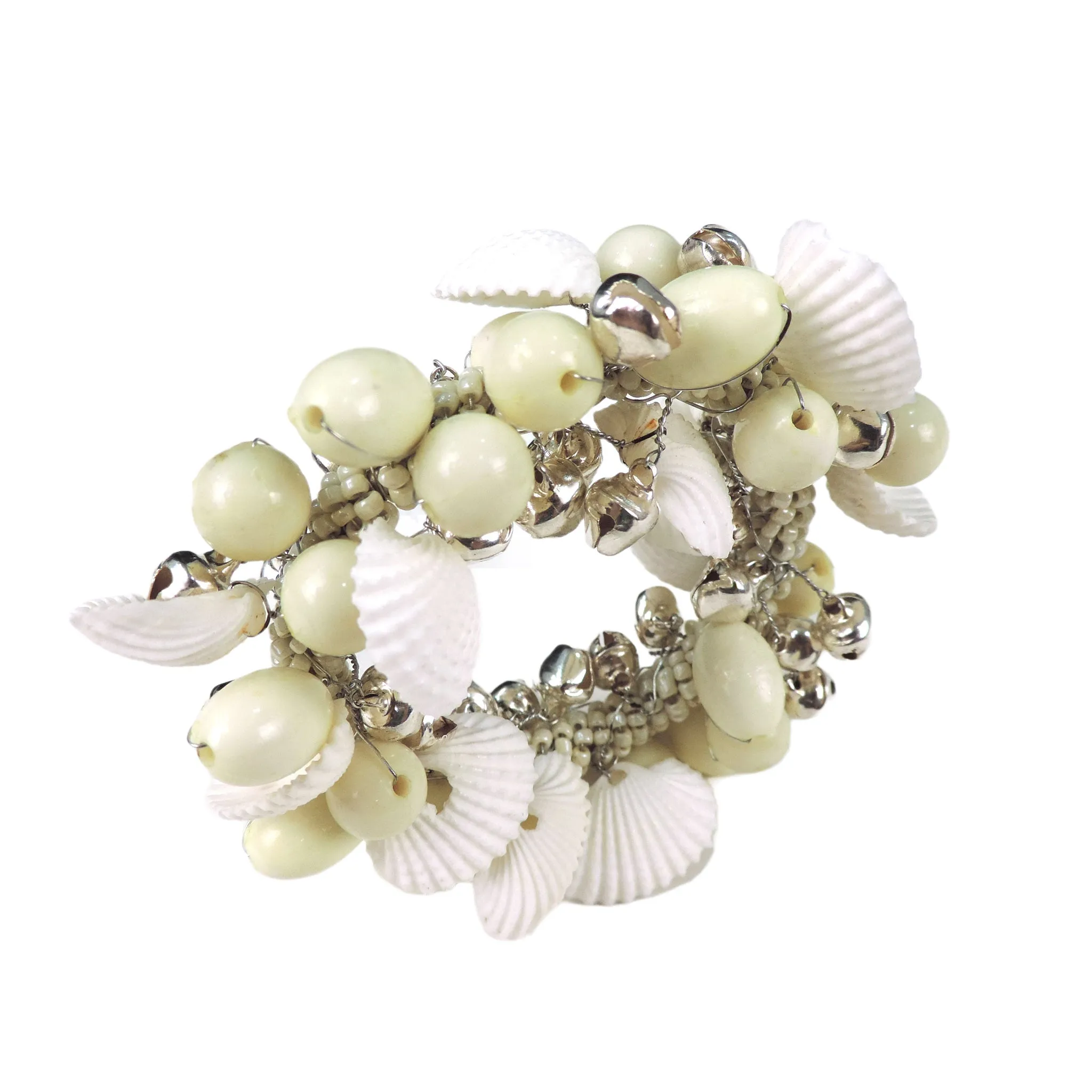 Boho Shell & Bead Napkin Ring in White, Set of 4