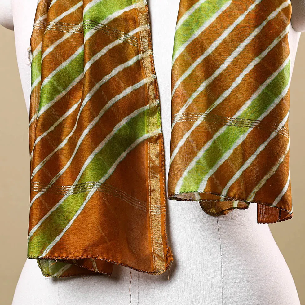 Brown - Leheriya Tie-Dye Chanderi Silk Handloom Stole with Zari Border 37