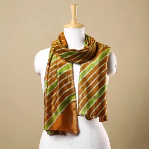 Brown - Leheriya Tie-Dye Chanderi Silk Handloom Stole with Zari Border 37