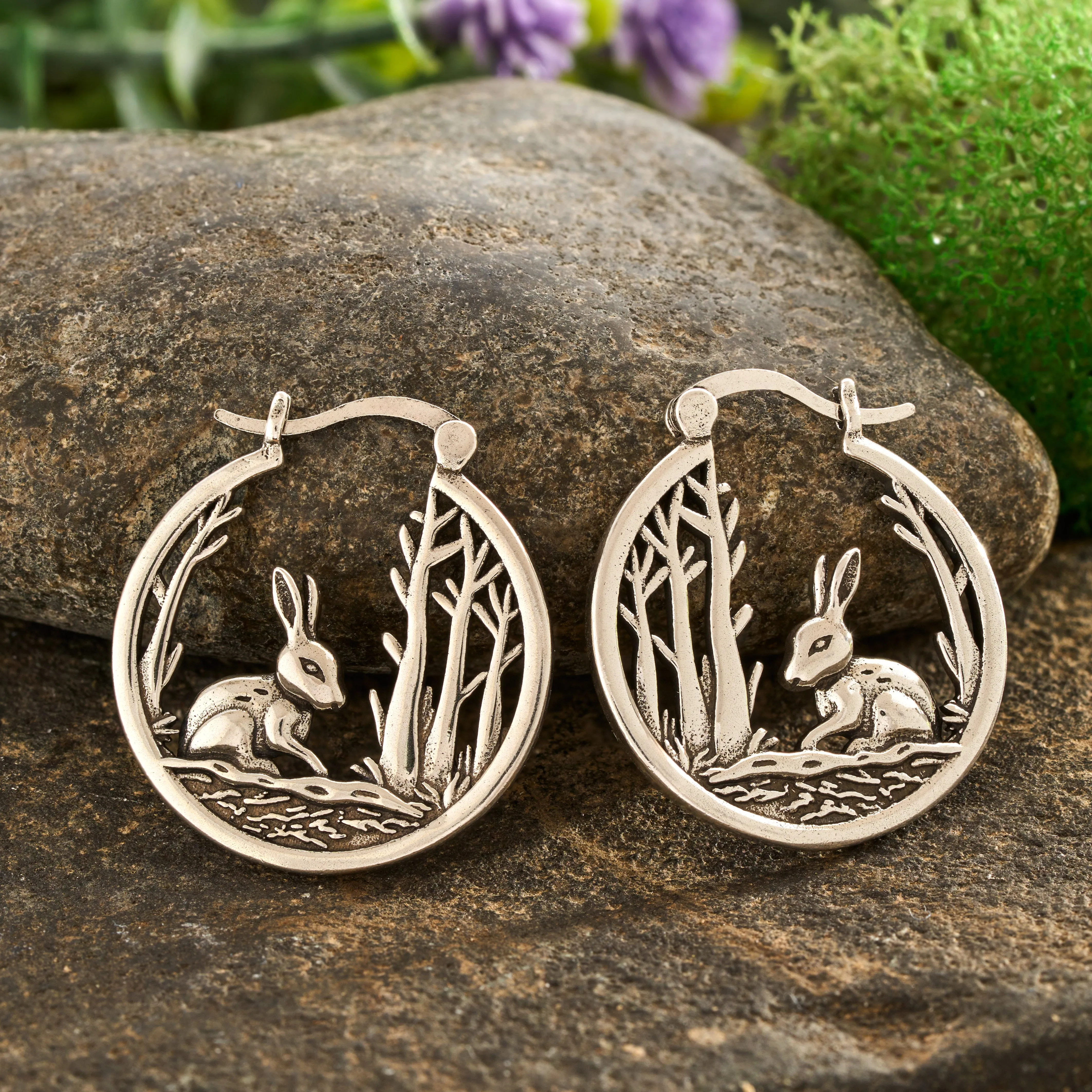 Bunny in the Woods Hoop Earrings