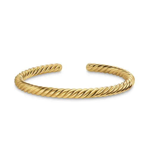 Cable Cuff Bracelet in 18K Yellow Gold, 6mm, Size Small