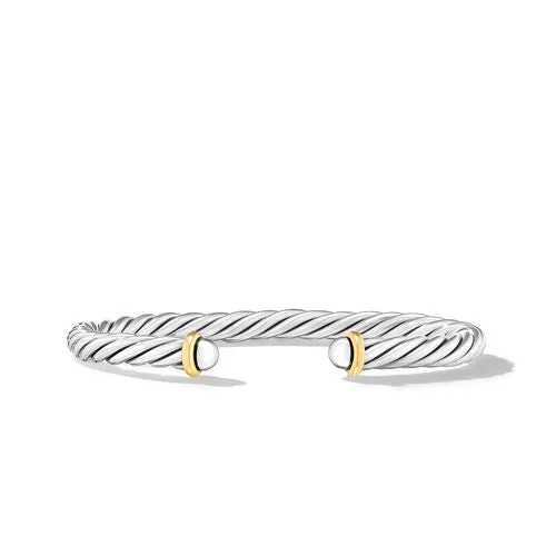 Cable Cuff Bracelet in Sterling Silver with 14K Yellow Gold, Size Medium