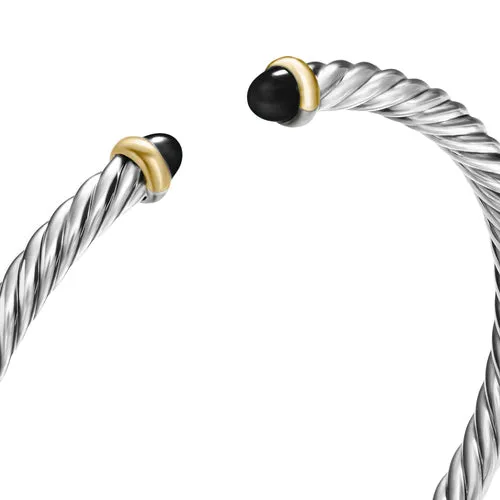 Cable Flex Bracelet in Sterling Silver with 14K Yellow Gold and Black Onyx, 4mm