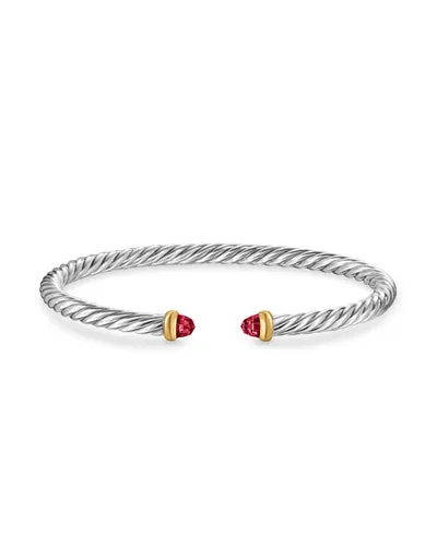 Cable Flex Bracelet in Sterling Silver with 14K Yellow Gold and Rhodolite Garnet, 4mm