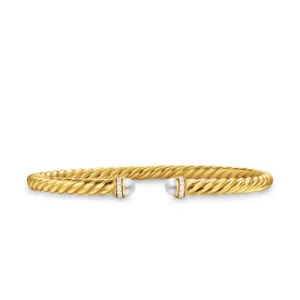 Cablespira Flex Bracelet in 18K Yellow Gold with Pearls and Diamonds, 4mm, Size Medium