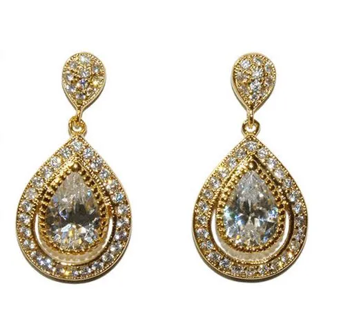 Cianna Gold Cubic Zirconia and Crystal Bridal Earring