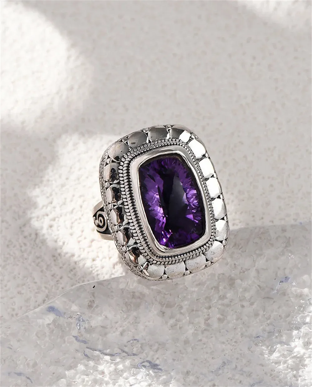 Circe's S925 Sterling Silver Rings Natural Amethyst Yellow Crystal