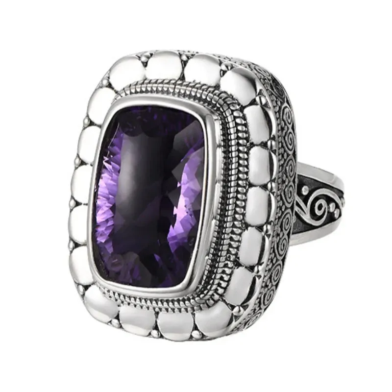 Circe's S925 Sterling Silver Rings Natural Amethyst Yellow Crystal