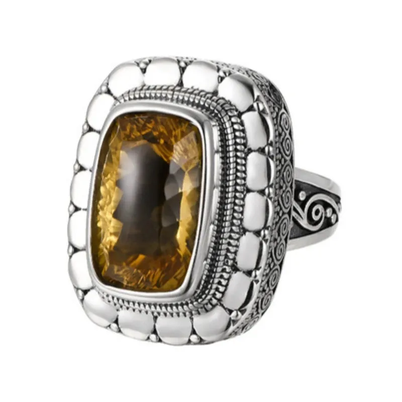 Circe's S925 Sterling Silver Rings Natural Amethyst Yellow Crystal