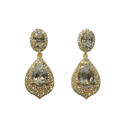 Classic Yellow Gold CZ Dangle Brass Earrings