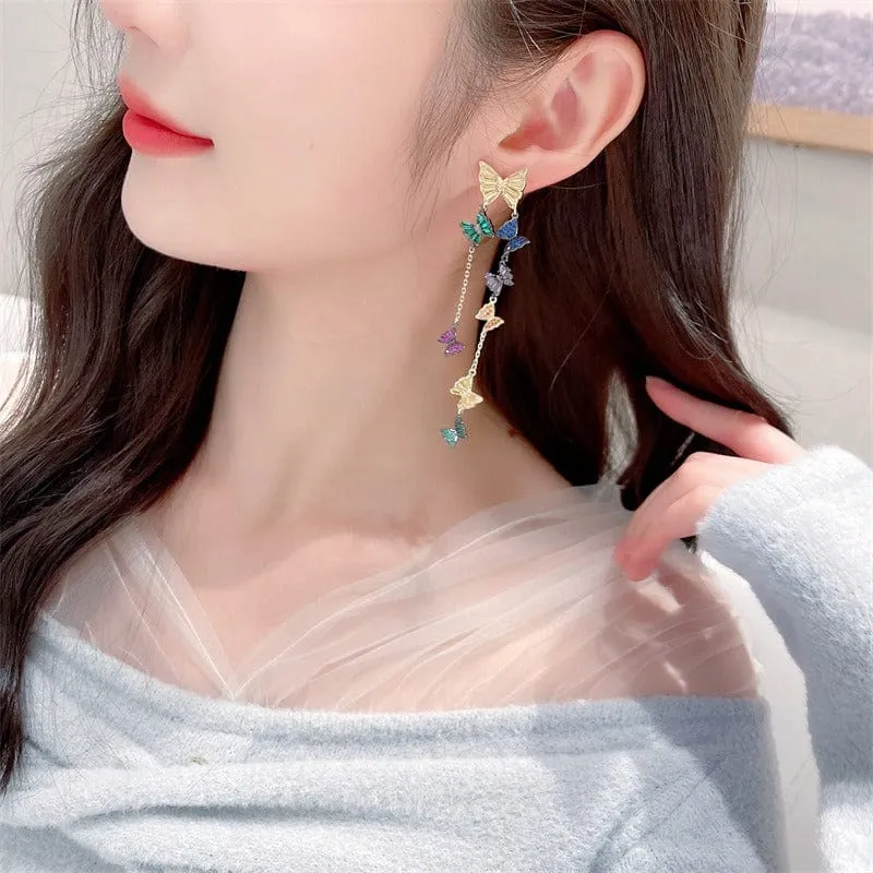 Colorful Butterfly Tassel Earrings