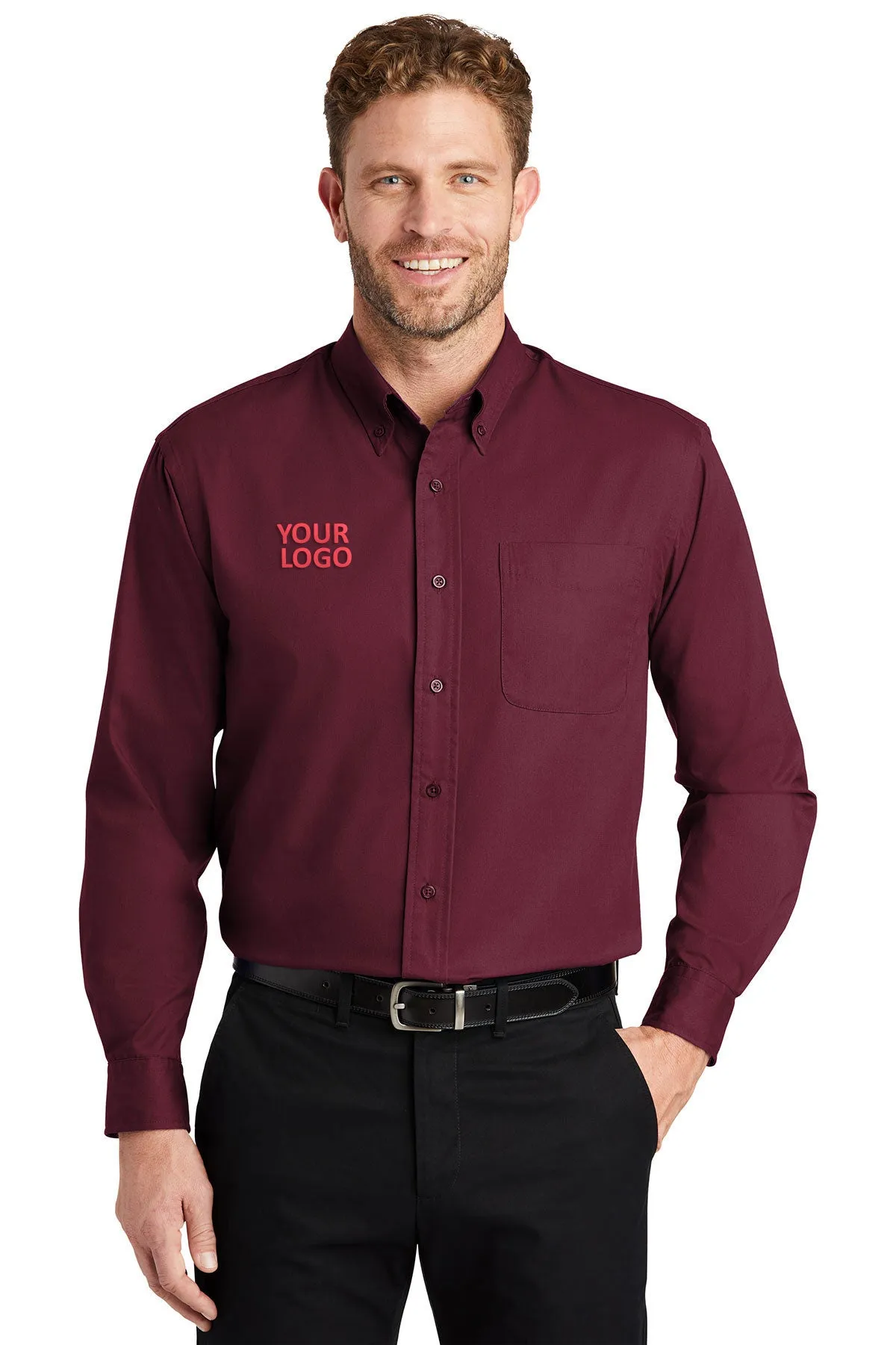 CornerStone Long Sleeve SuperPro Twill Shirt, Burgundy